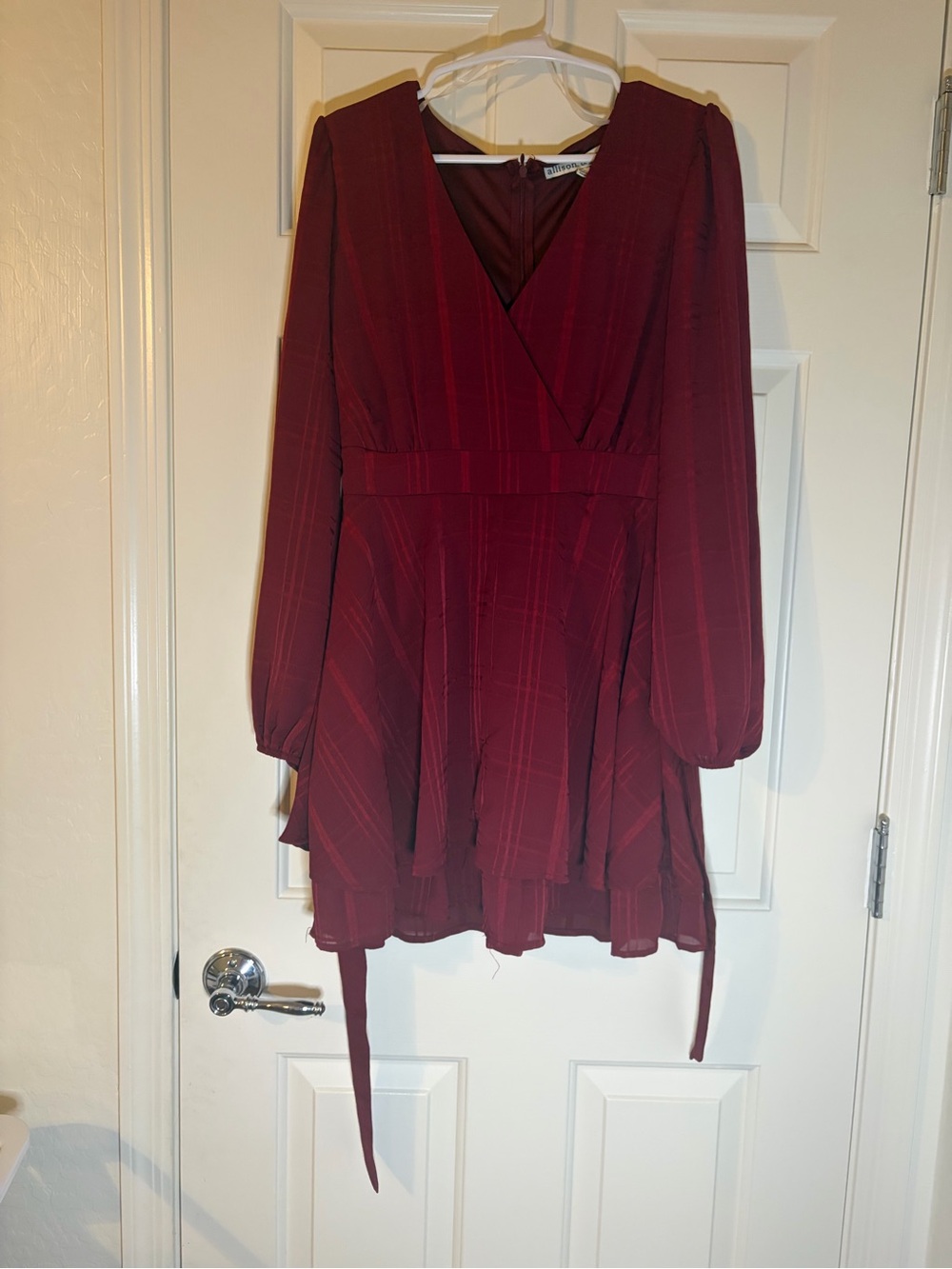 V-Neck Long Sleeve Mini Dress in Deep Wine
